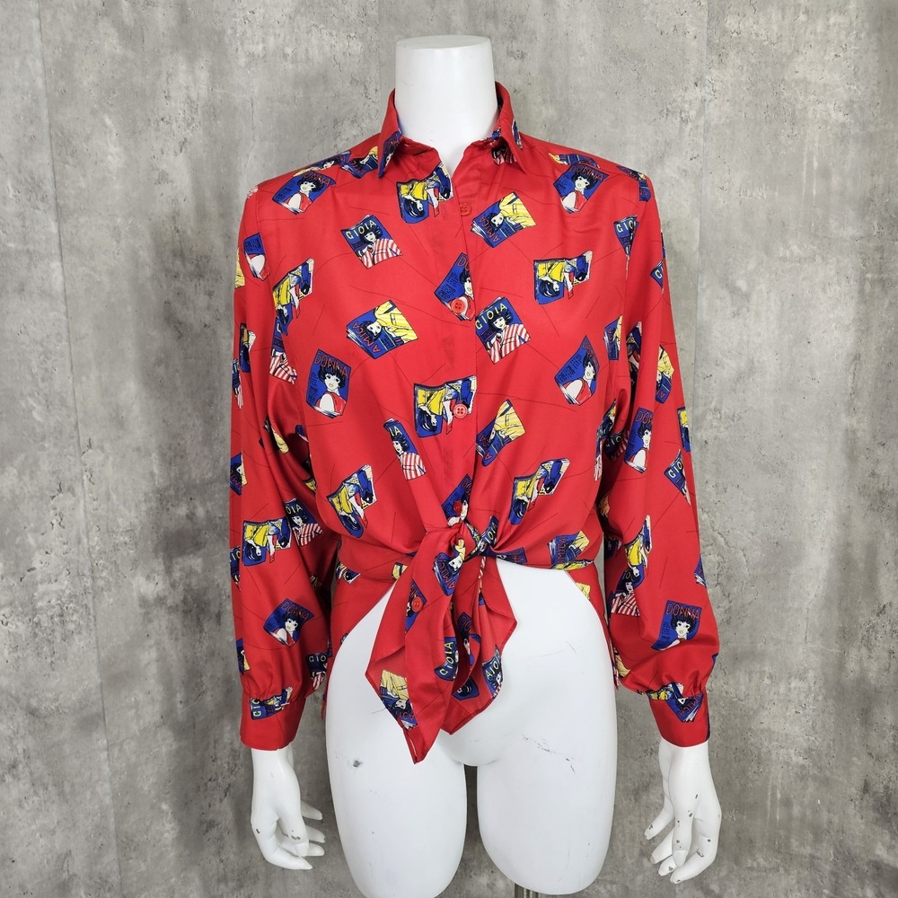 Vintage 80s Shapely Womens S Red Blouse Magazine‎ Cover Model Pattern Colorful